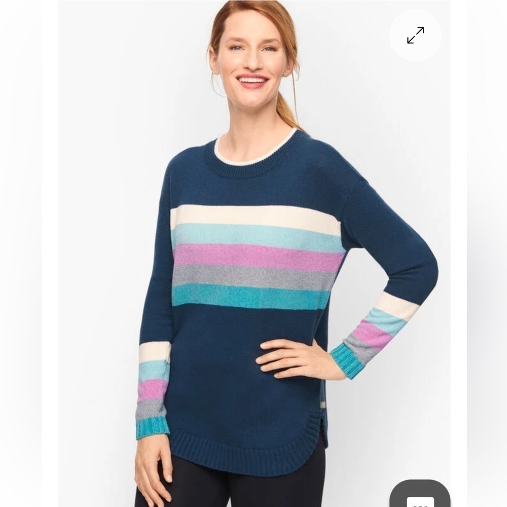 T by Talbots tweed chenille stripe tunic sweater dark slate XL Style P214034870
